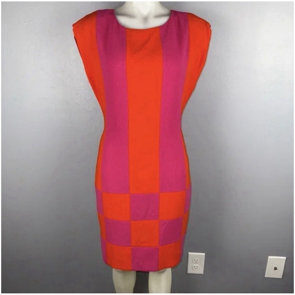 Vintage Bugardi Color block Dress Pink Orange Size‎ 6 Casual Workwear Striped